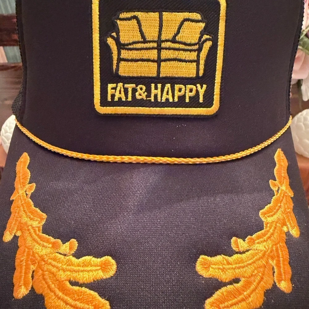 NWT Custom Made Fat & Happy Black and Yellow Otto Trucker Hat